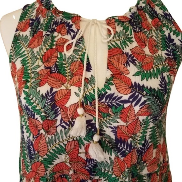 LOFT Beach Dress Floral Gauzy Cover Up Tassels Small - Picture 3 of 8